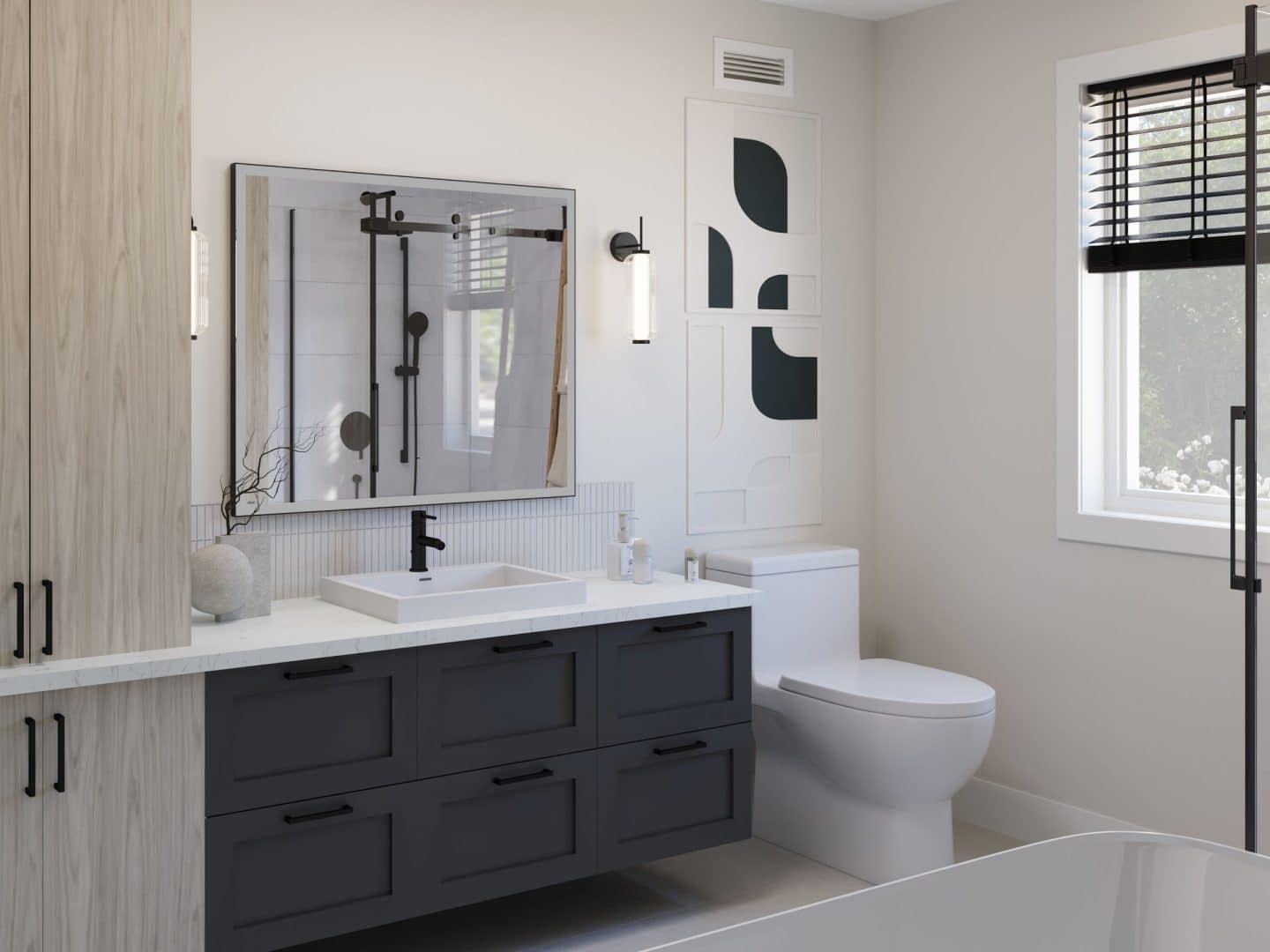 Le modèle Romano est un plain-pied de style classique. Vue de la salle de bain.