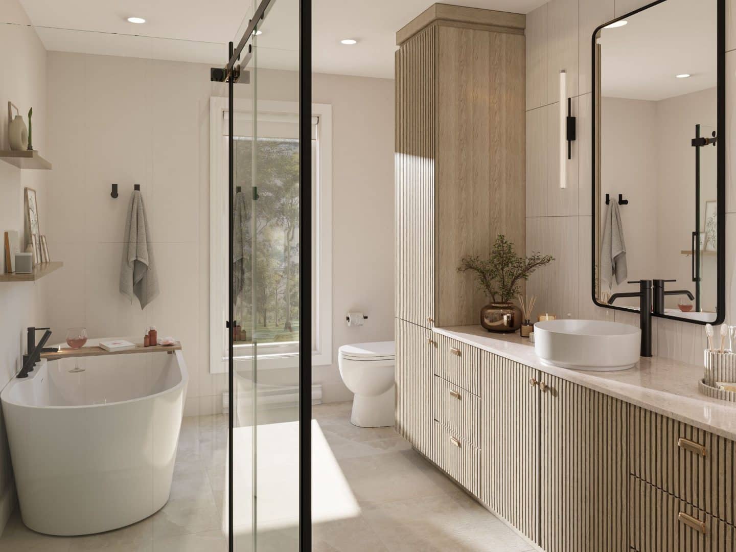 Modèle Urbana est une maison plain-pied de style Contemporain. Vue de la salle de bain.
