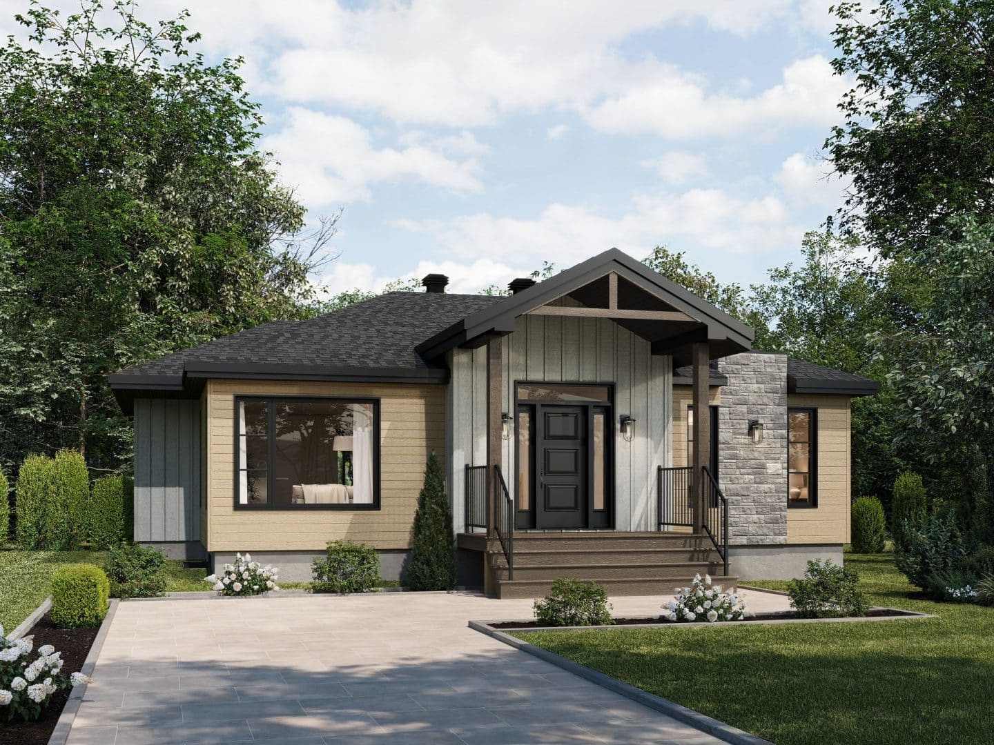 Modèle Urbana est une maison plain-pied de style Contemporain. Vue de l'avant.