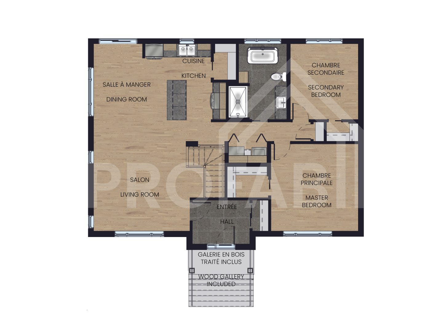 Modèle Moretta, un plain-pied de style contemporain. Vue du plan 2D