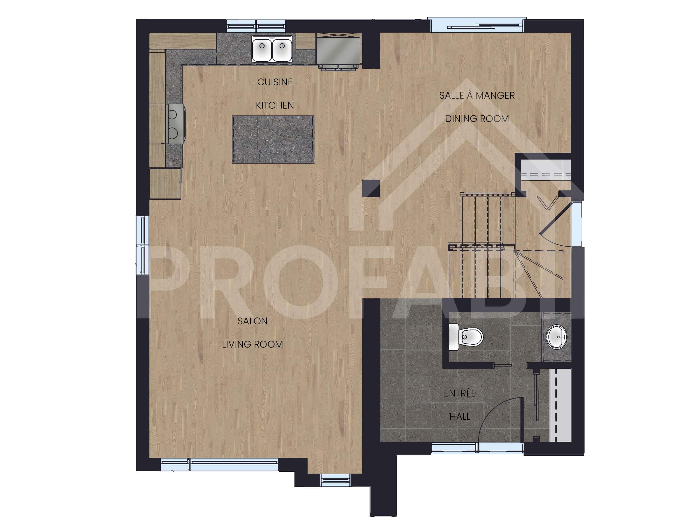 Contemporary two-storey model named Mundo. View from the first floor.