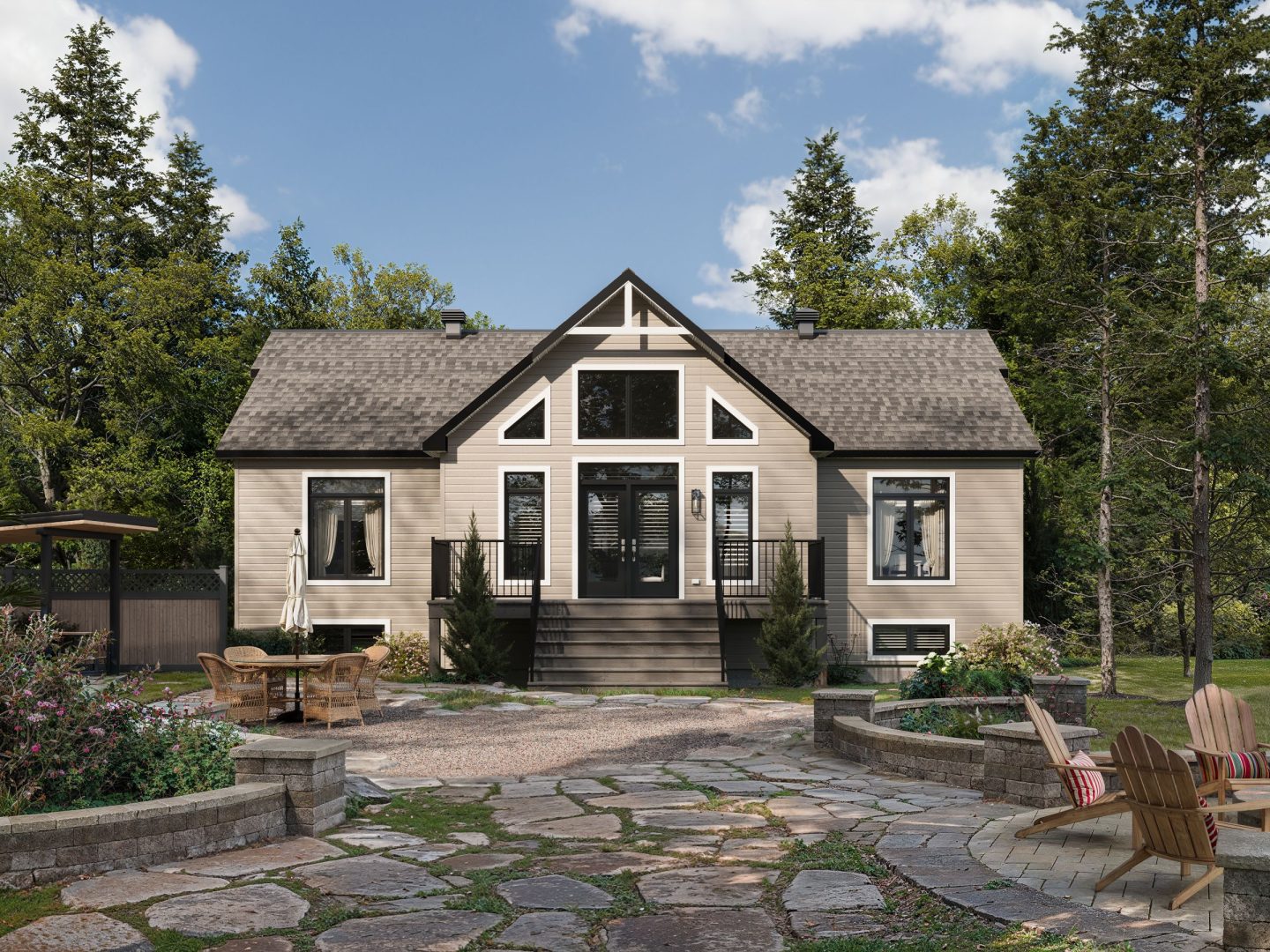 Le modèle Aigle Royal est un chalet de style classique. Vue de l'extérieur apr`s.