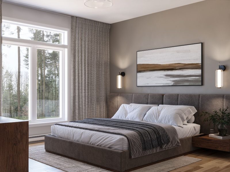 Le modèle Aigle Royal est un chalet de style classique. Vue de la chambre des maîtres.