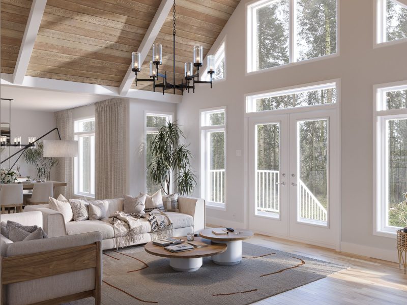 Le modèle Aigle Royal est un chalet de style classique. Vue du salon.