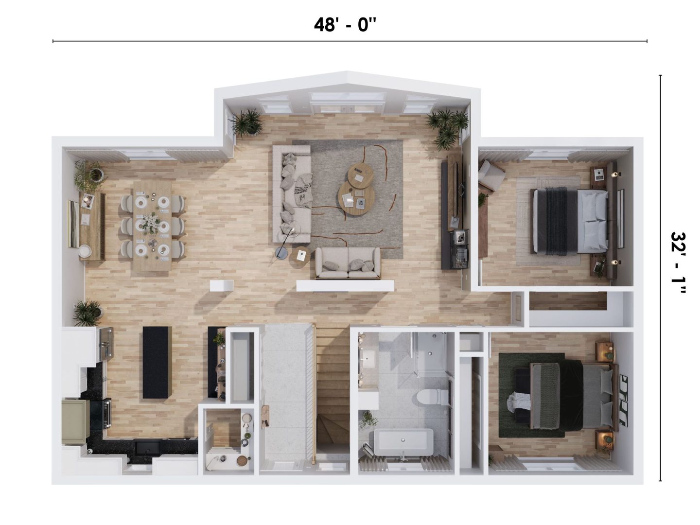 Le modèle Aigle Royal est un chalet de style classique. Vue du plan 3D.