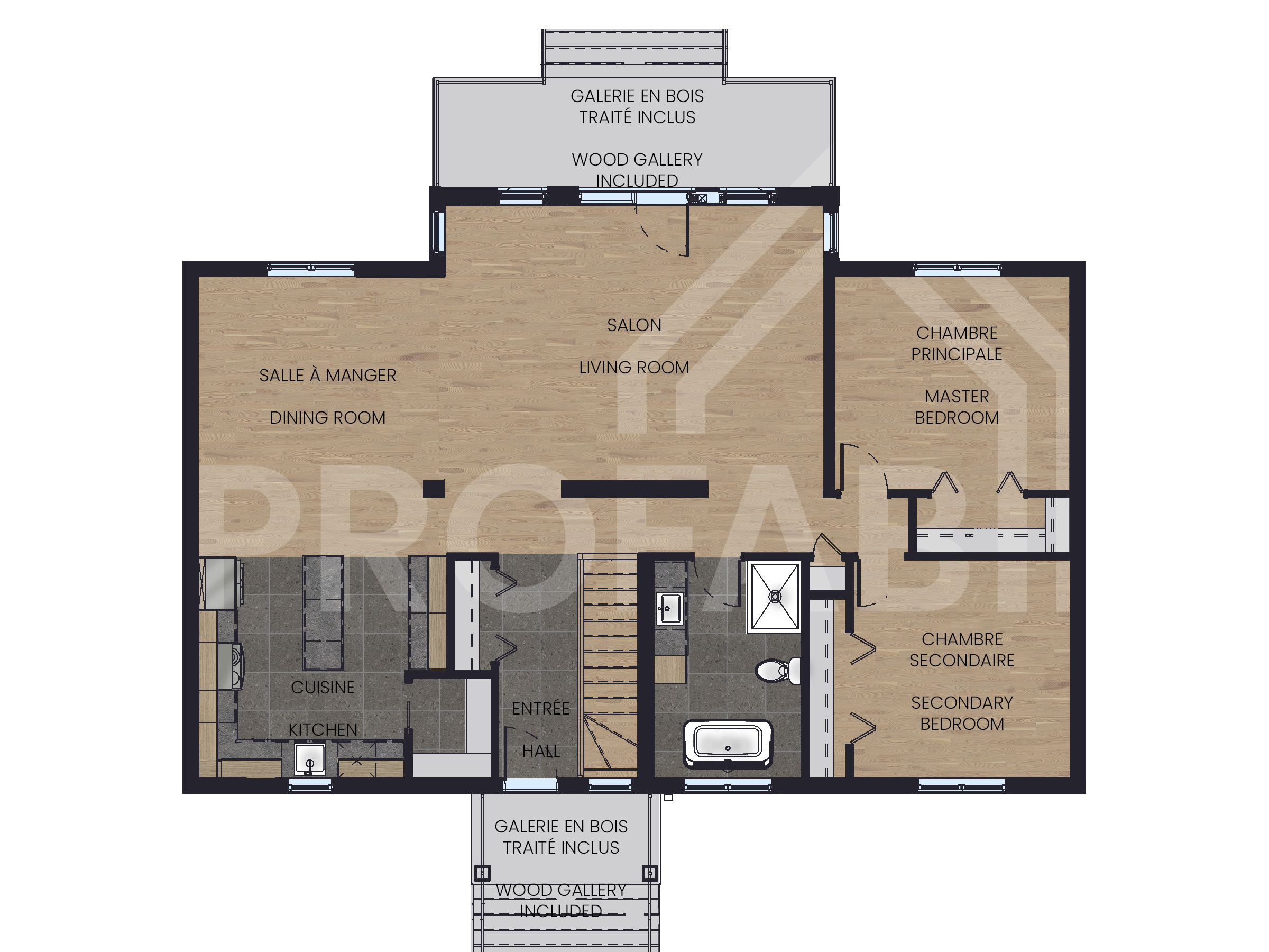 Le modèle Aigle Royal est un chalet de style classique. Vue du plan 2D.