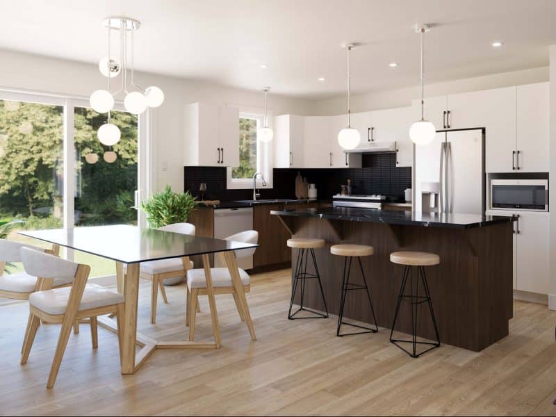 Modèle Lupin, une maison de plain-pied de style classique. Vue de la cuisine.