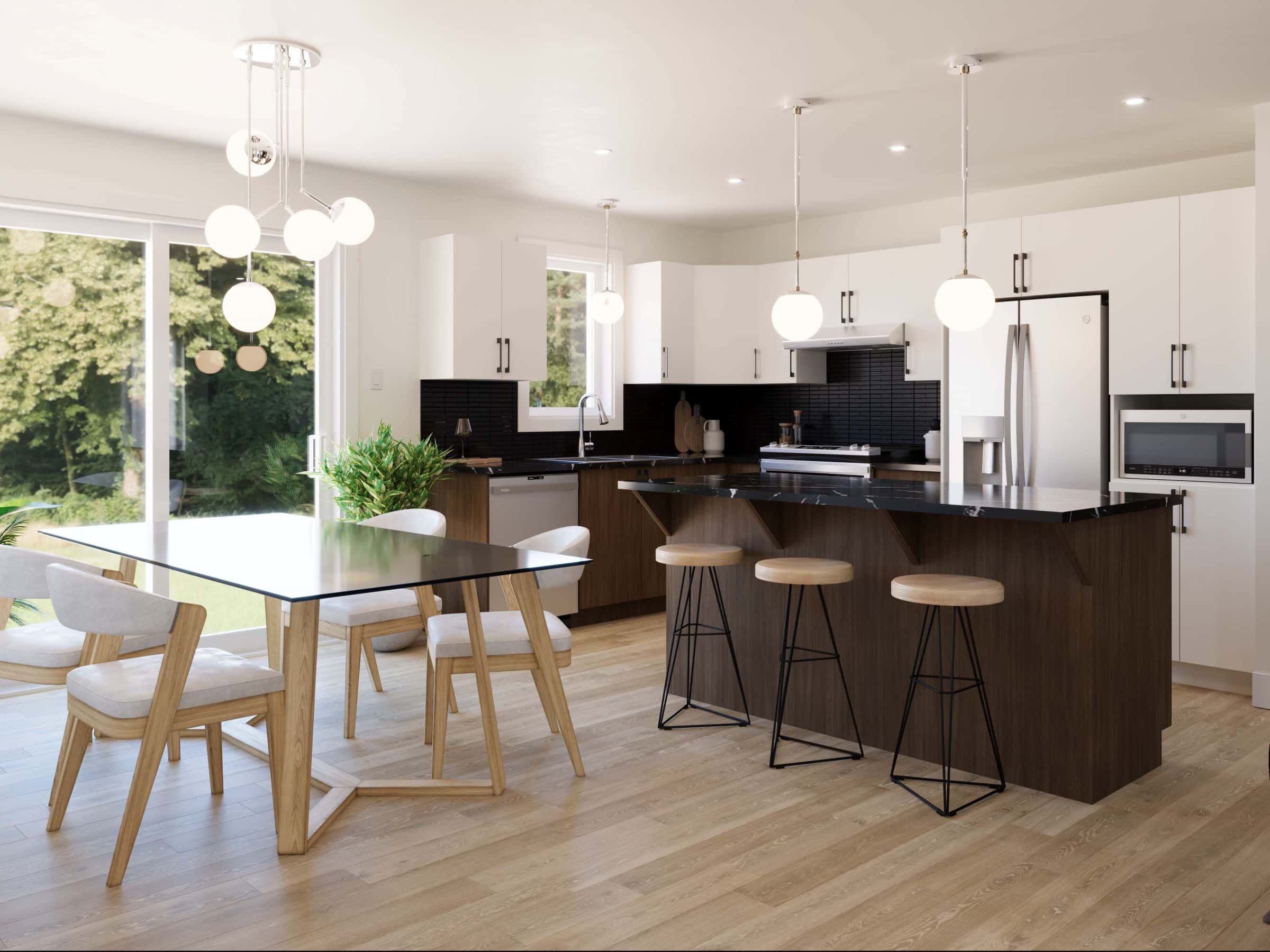 Modèle Lupin, une maison de plain-pied de style classique. Vue de la cuisine.