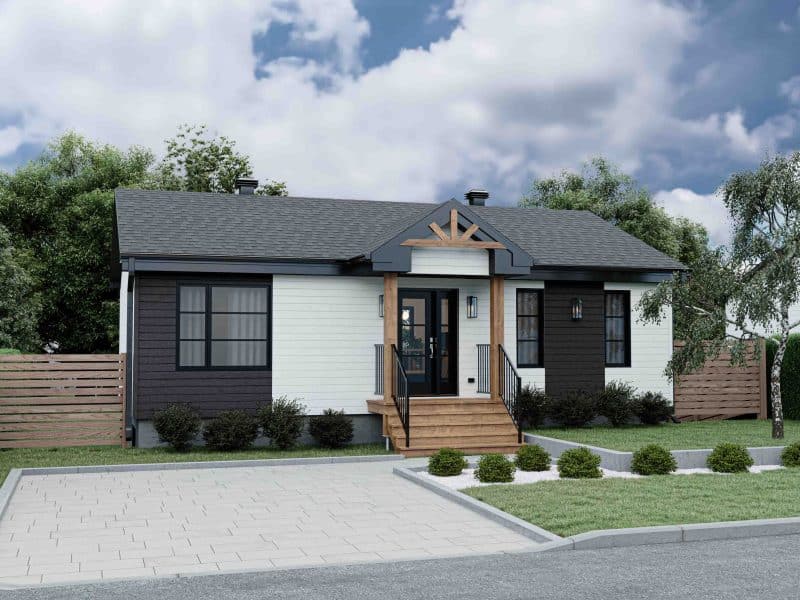 Lupin model, a single-storey home in classic style. View from outside