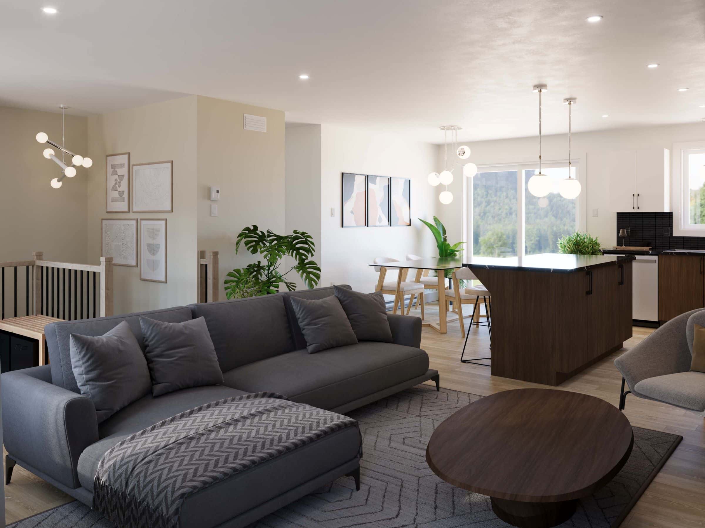 Modèle Lupin, une maison de plain-pied de style classique. Vue du salon.