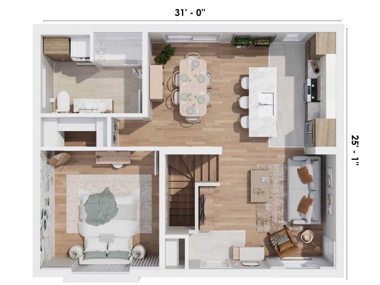 Modèle Primera, une maison de plain-pied de style contemporain. Vue du plan 3D.