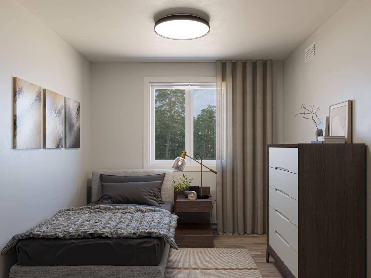 Mignonne model, a single-storey home in the classic style. View of the secondary bedroom.