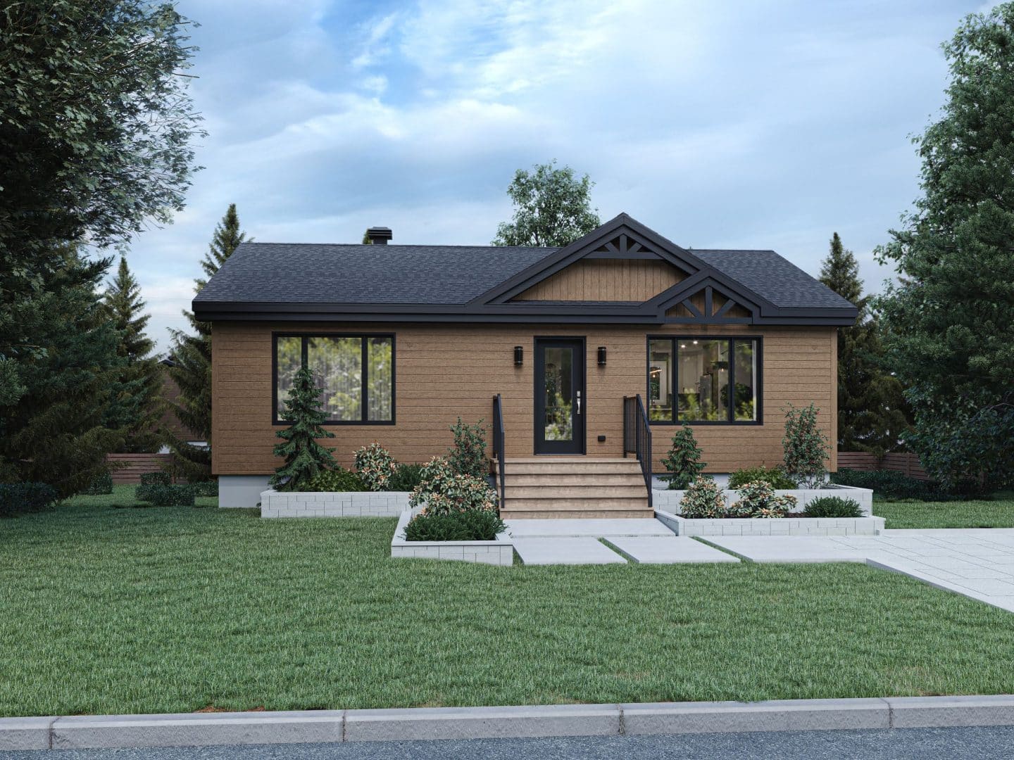 Mignonne model, a single-storey home in classic style. View from outside