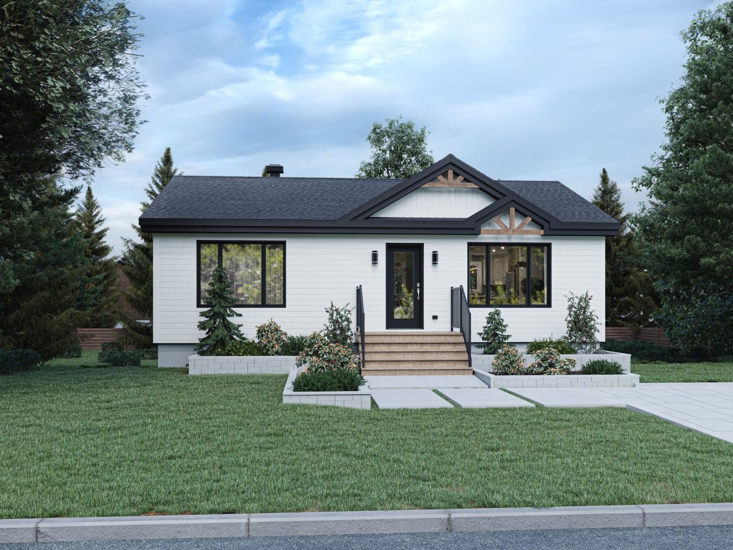 Mignonne model, a single-storey home in classic style. View from outside