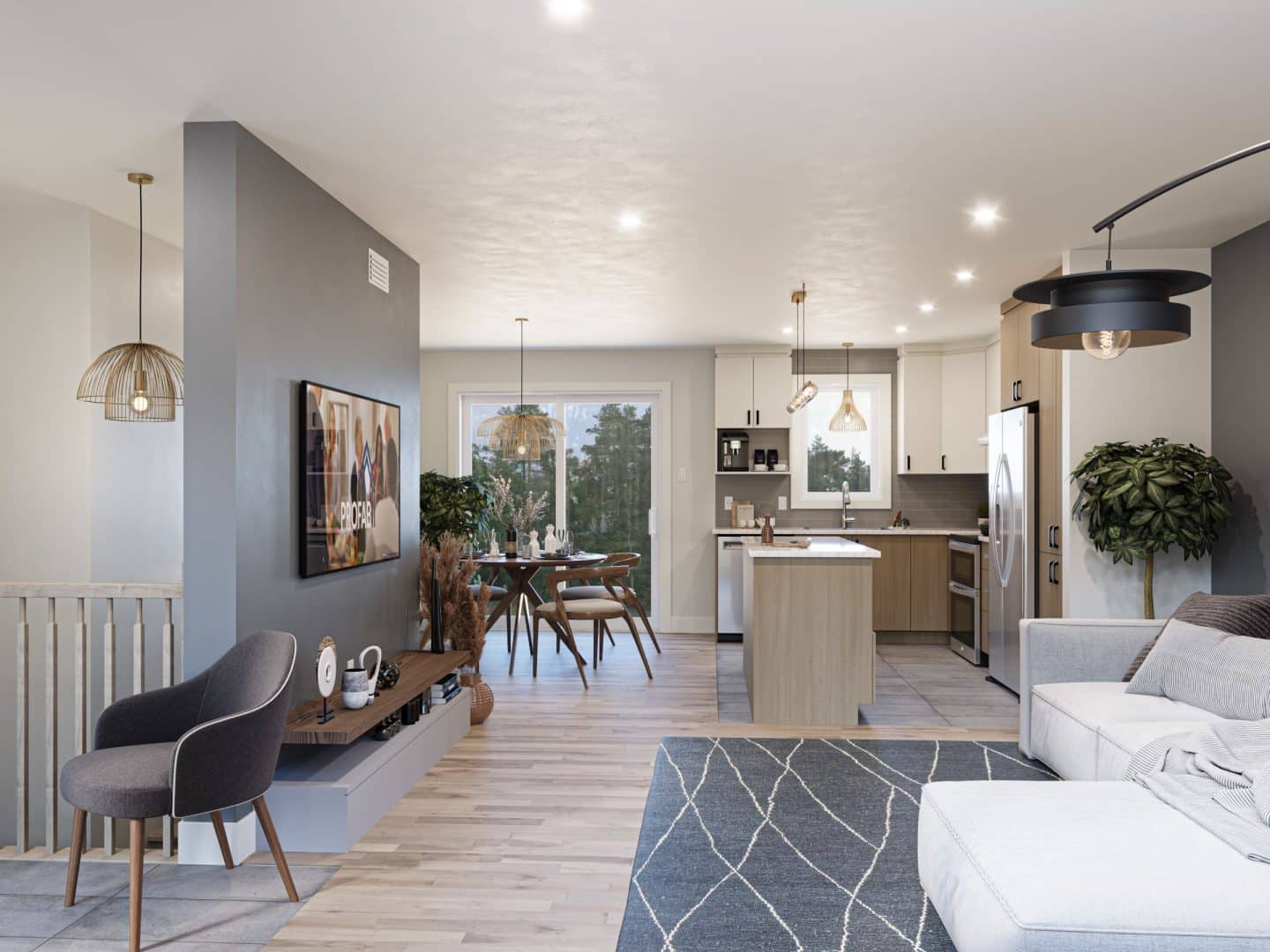 Mignonne model, a single-storey home in the classic style. View from the living room.