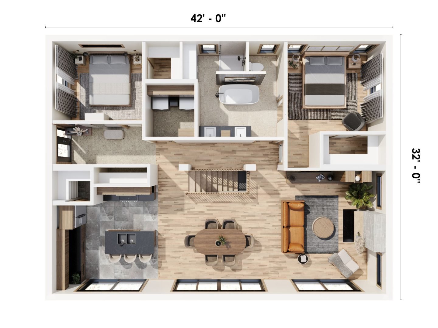 Plan 3D vu de haut du modèle Belvérère.