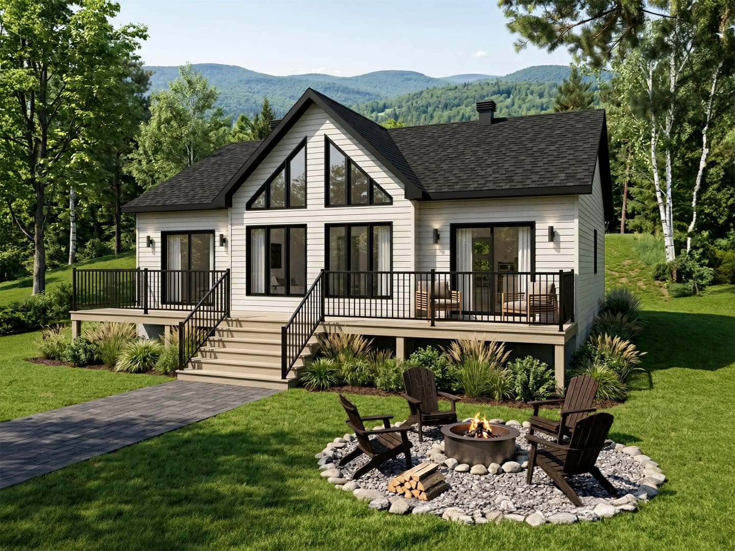 Le modèle Merle est un chalet de style contemporain. Vue de l'extérieur.