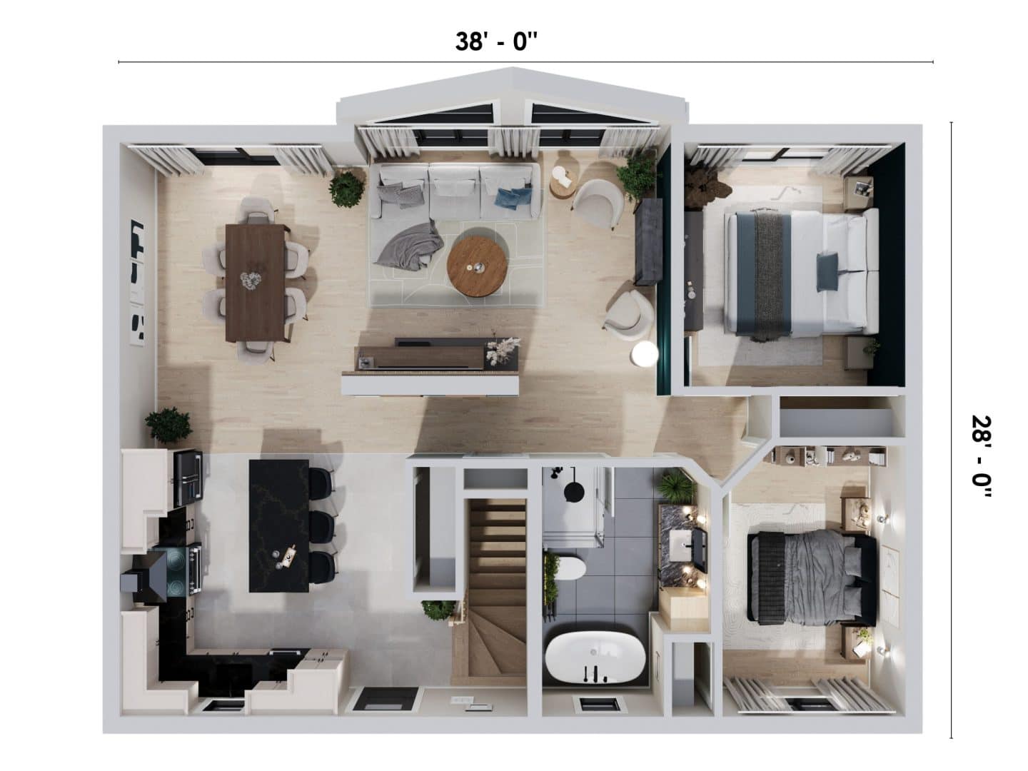 Le modèle Merle est un chalet de style contemporain. Vue du plan en 3D