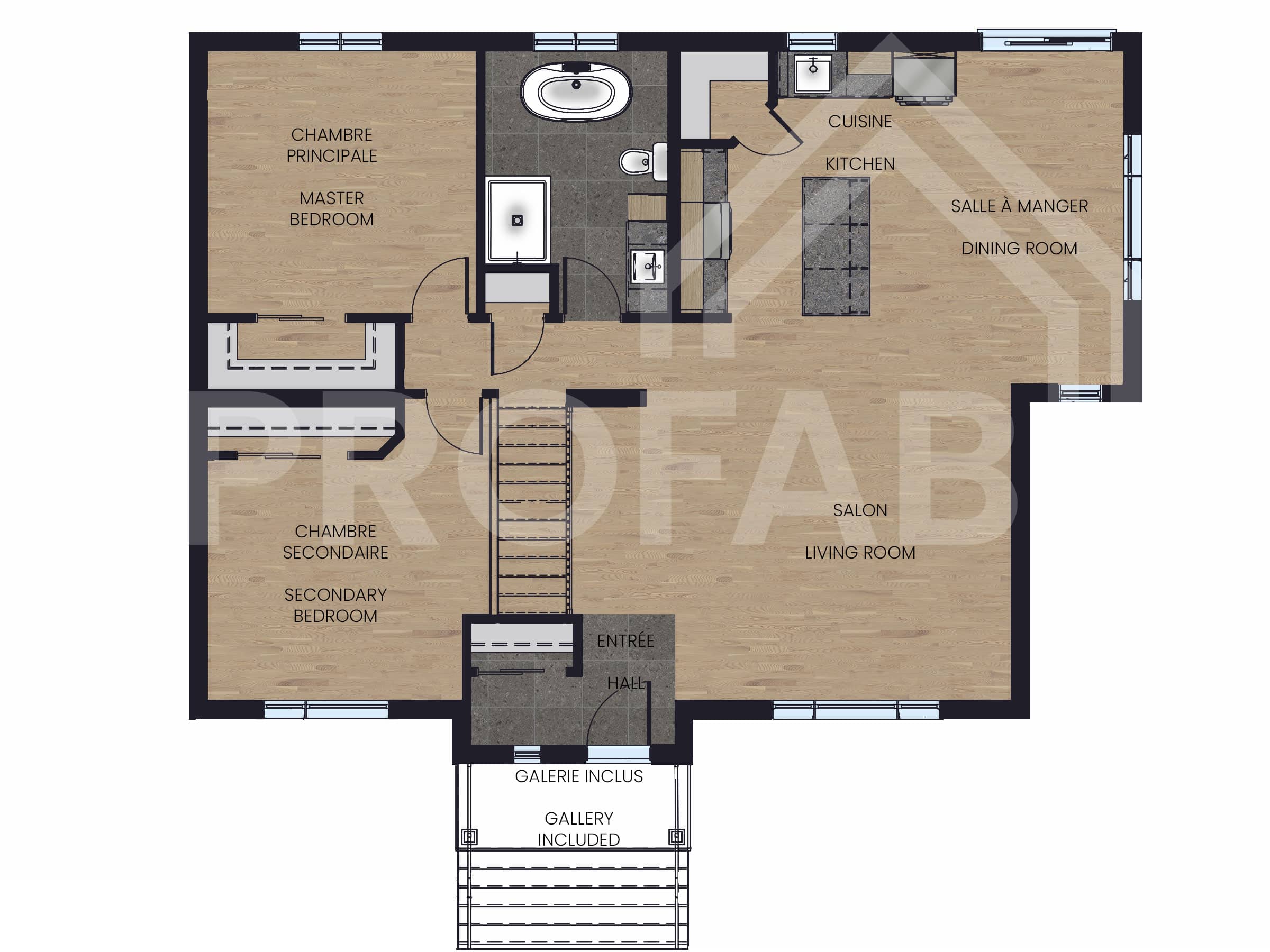 Lata model, a single-storey house in contemporary style. 2D plan view