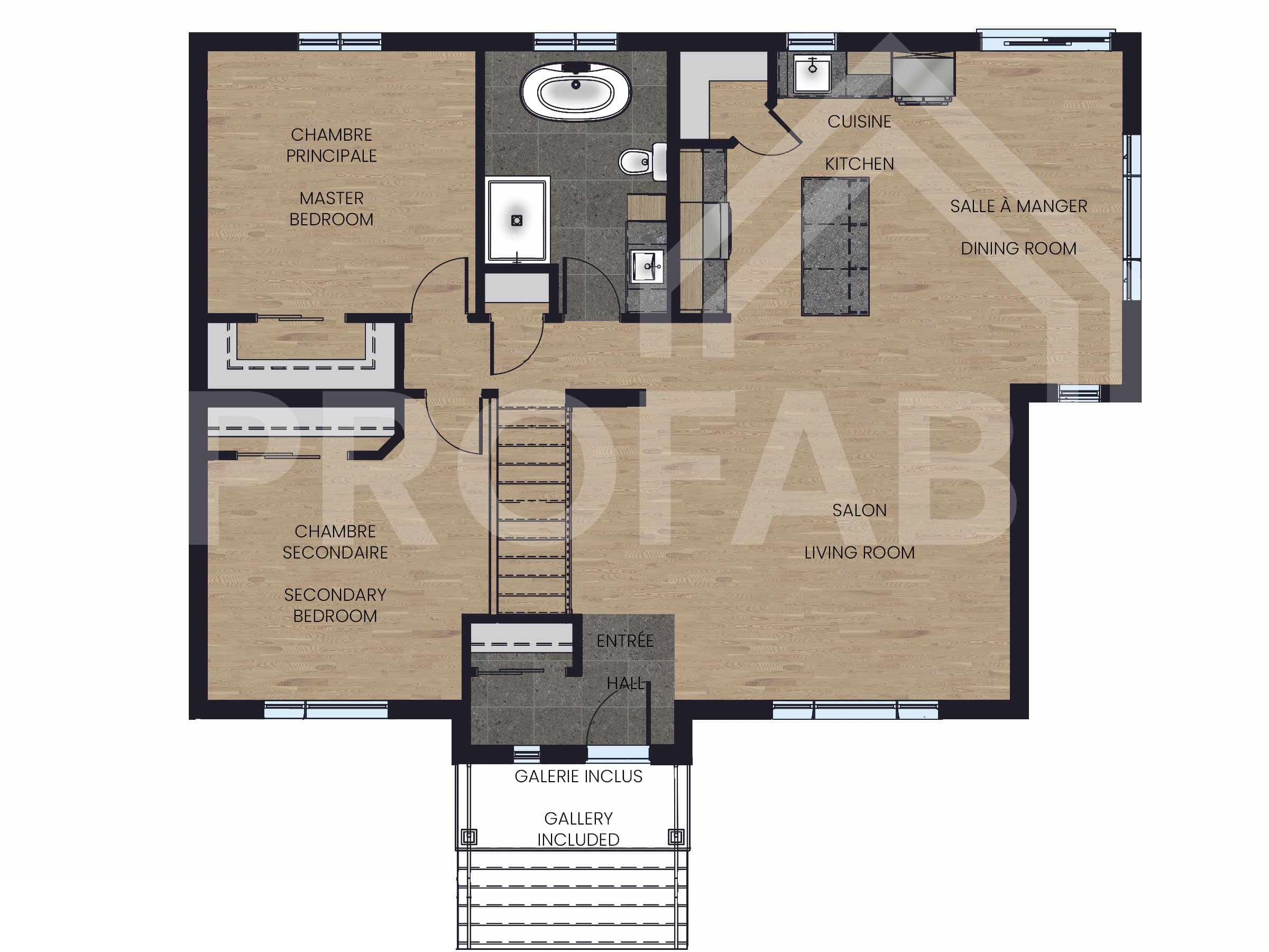 Modèle Lata, une maison plain-pied de style contemporain . Vu du plan 2D