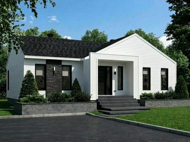 Modèle Émile, une maison plain-pied de style contemporain. Vu le la devanture extérieur.