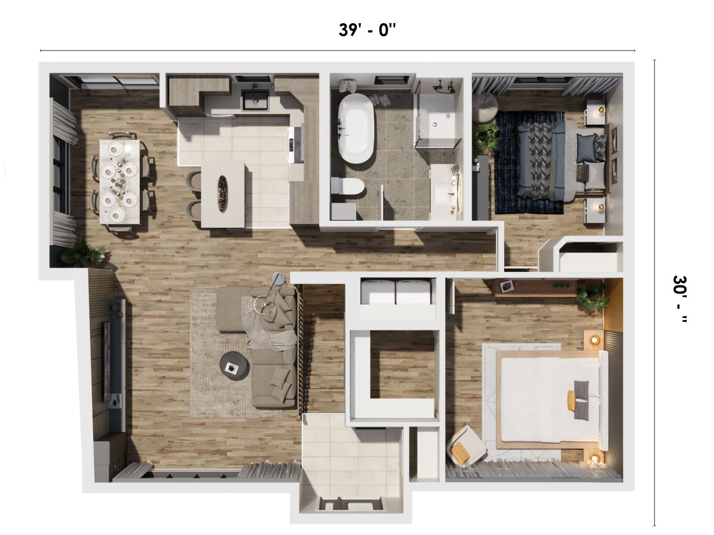 Vienna model, a single-storey house in contemporary style. View of 3D Plan