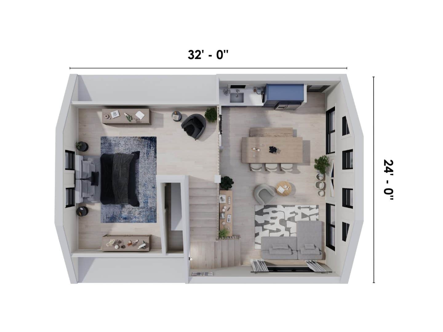 Le modèle Mésange est un chalet de style classique. Vue du plan à l'étage.