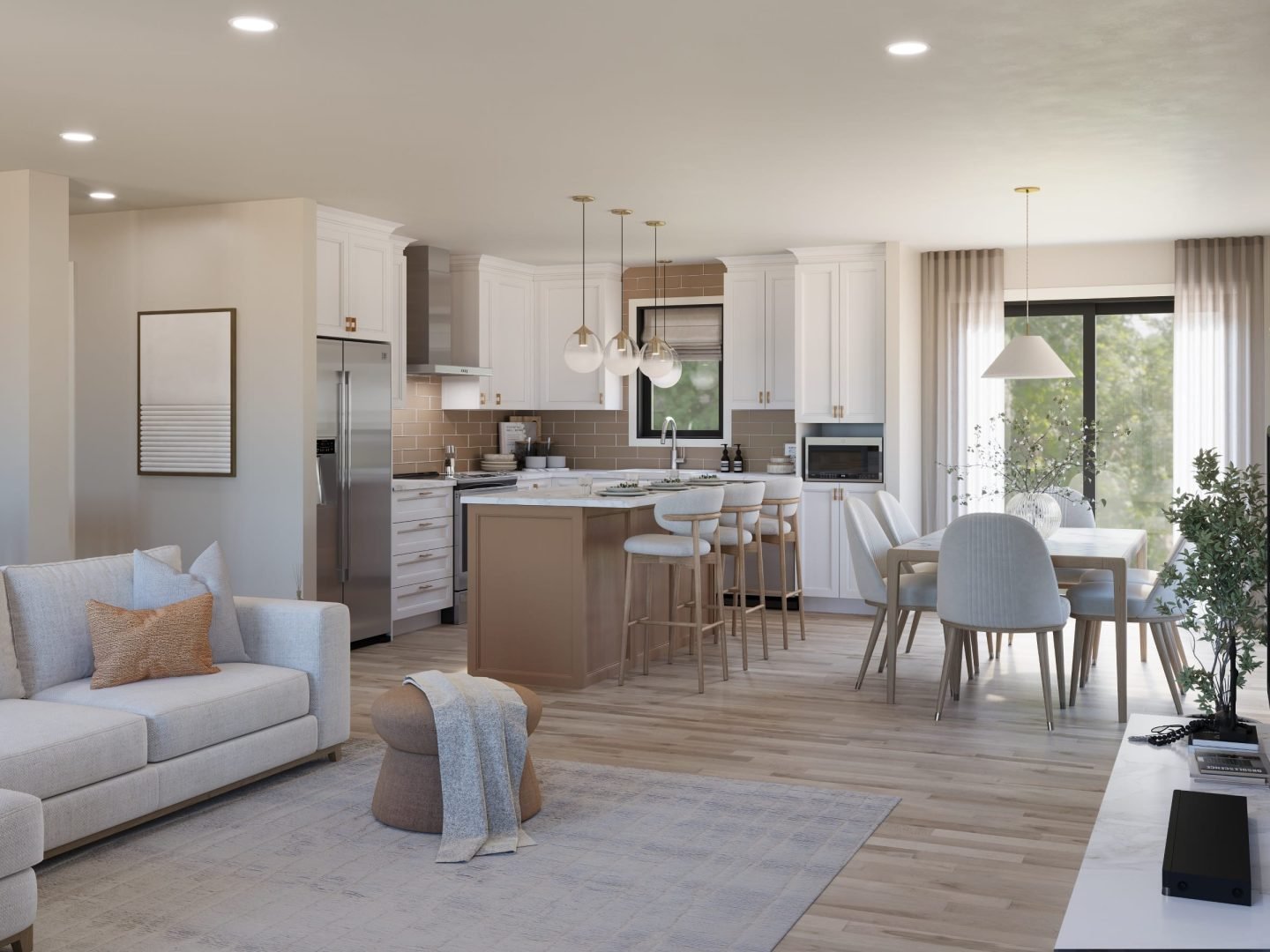 Turquoise single-storey model in classic style. Kitchen view.