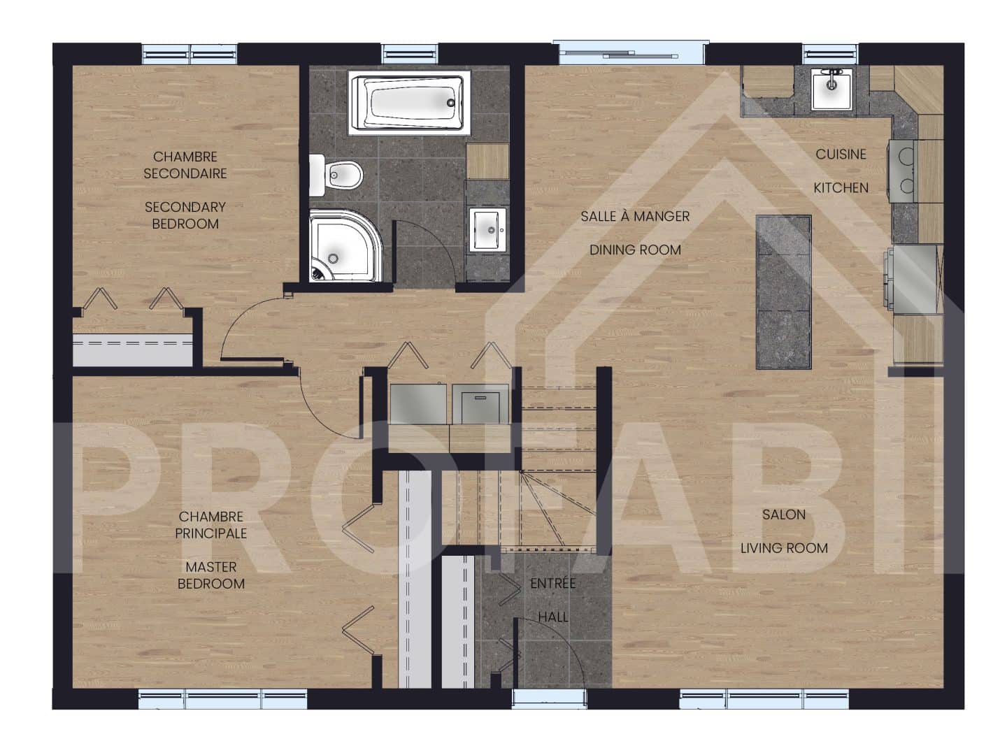 Mignonne model, a single-storey home in the classic style. 2D plan view