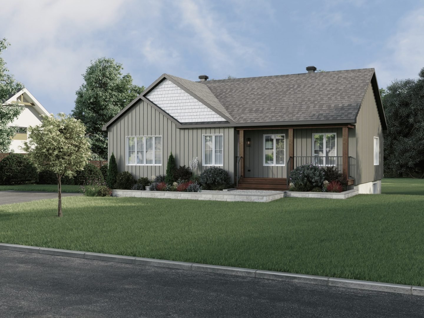 Emeraude model, a single-storey home in the Classic style. Exterior view