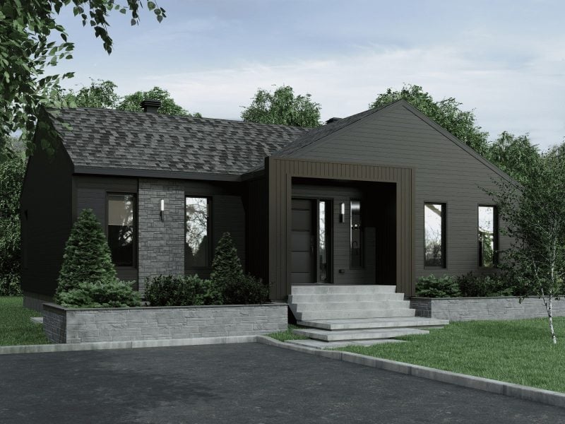 Emile model, a single-storey house in contemporary style. View of the exterior.