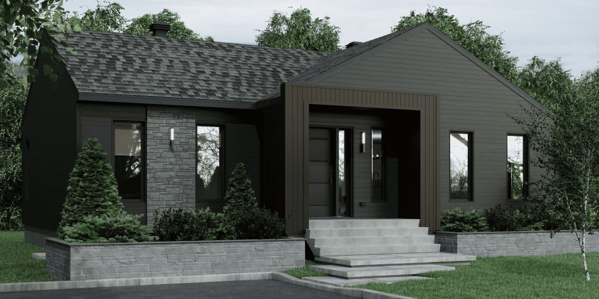 Emile model, a single-storey house in contemporary style. View of the exterior.