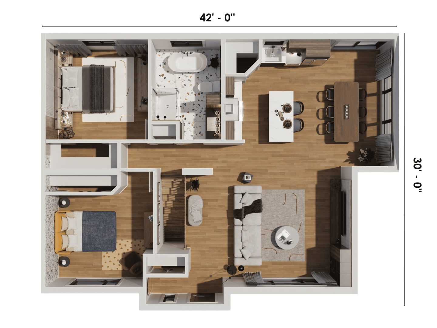 Modèle Lata, une maison plain-pied de style contemporain . Vu du plan 3D