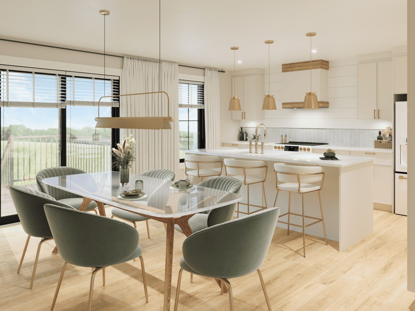 The Léa model is a contemporary one-story. View from the kitchen.