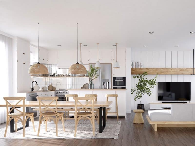 Mignonne model, a single-storey home in the classic style. View from the kitchen.