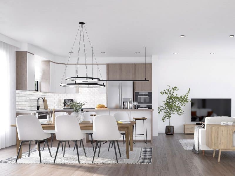 Mignonne model, a single-storey home in the classic style. View from the kitchen.