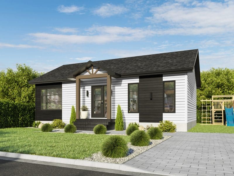 Lupin model, a single-storey home in classic style. View from outside