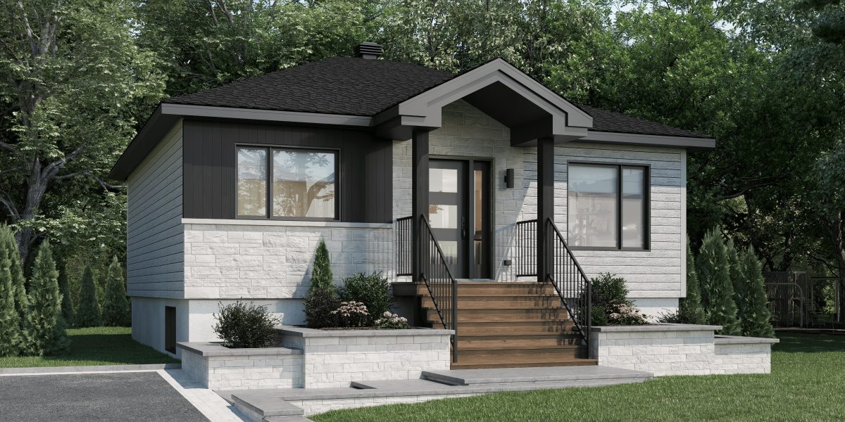 The Pixie model is a contemporary single-storey home. Exterior view