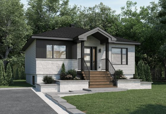 The Pixie model is a contemporary single-storey home. Exterior view