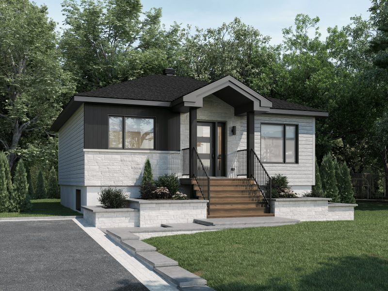 The Pixie model is a contemporary single-storey home. Exterior view