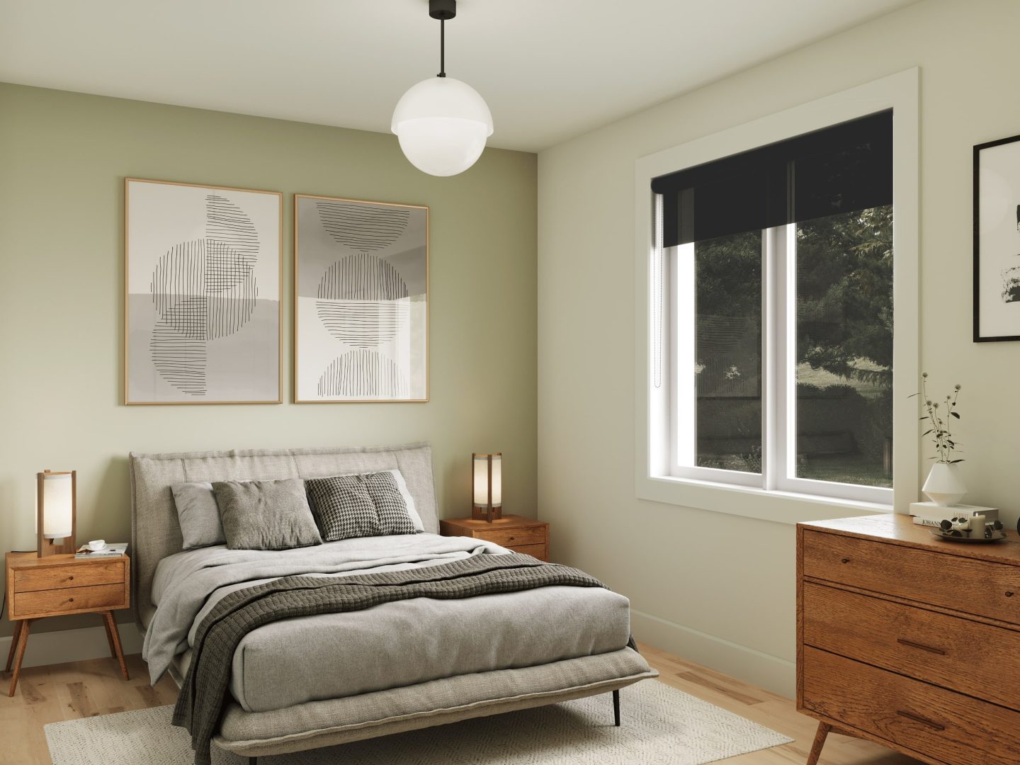 The Svalla model is a midcentury-style chalet. View of the secondary bedroom.