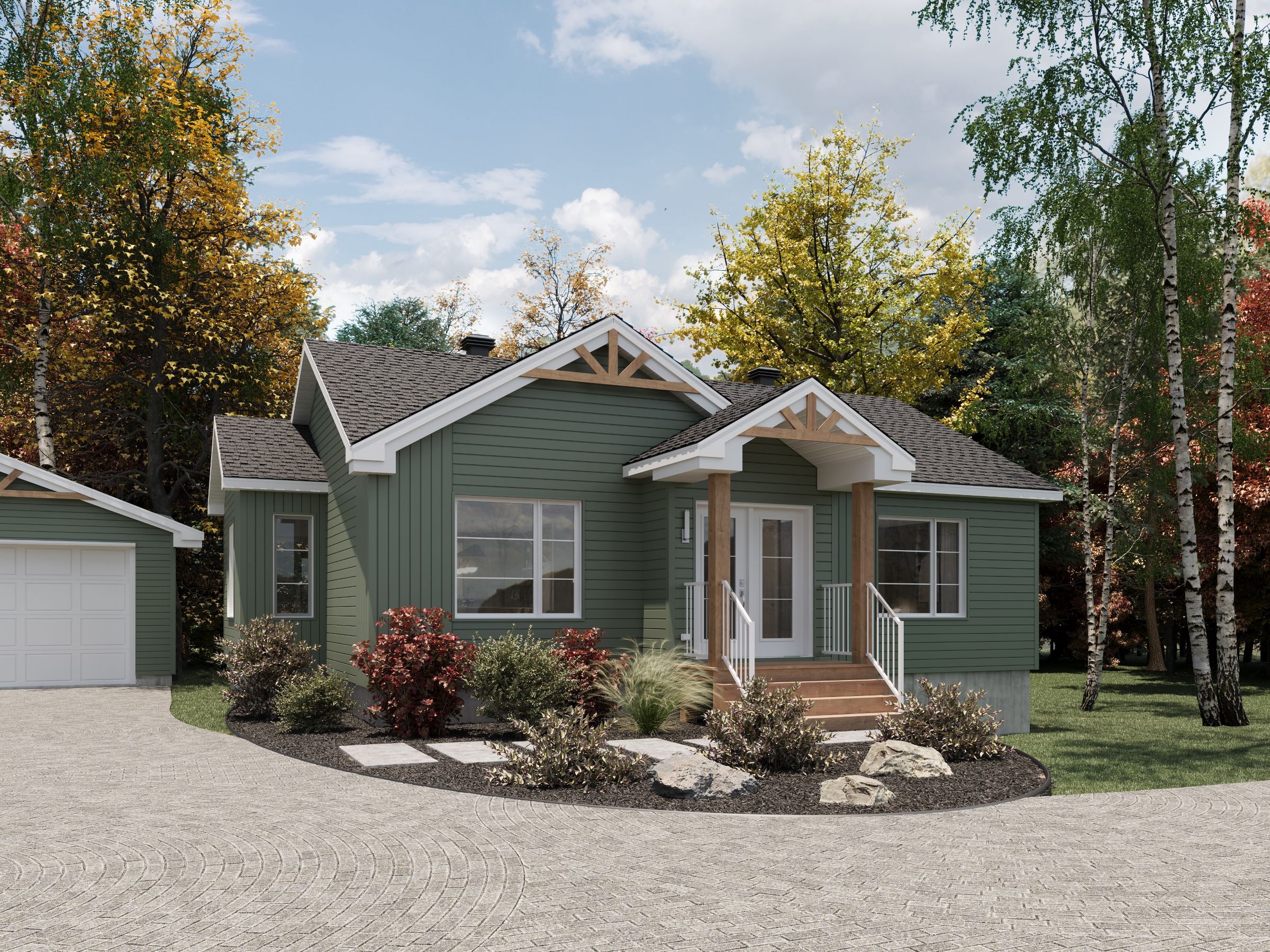 Cassia model is a single-storey Farmhouse style home. View from outside.