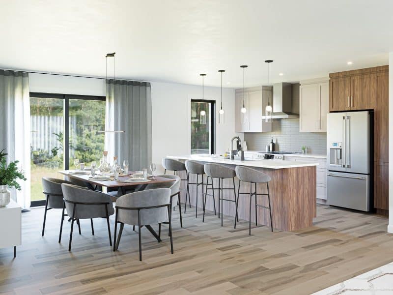 The Citana model is a contemporary single-storey home. View from the kitchen.