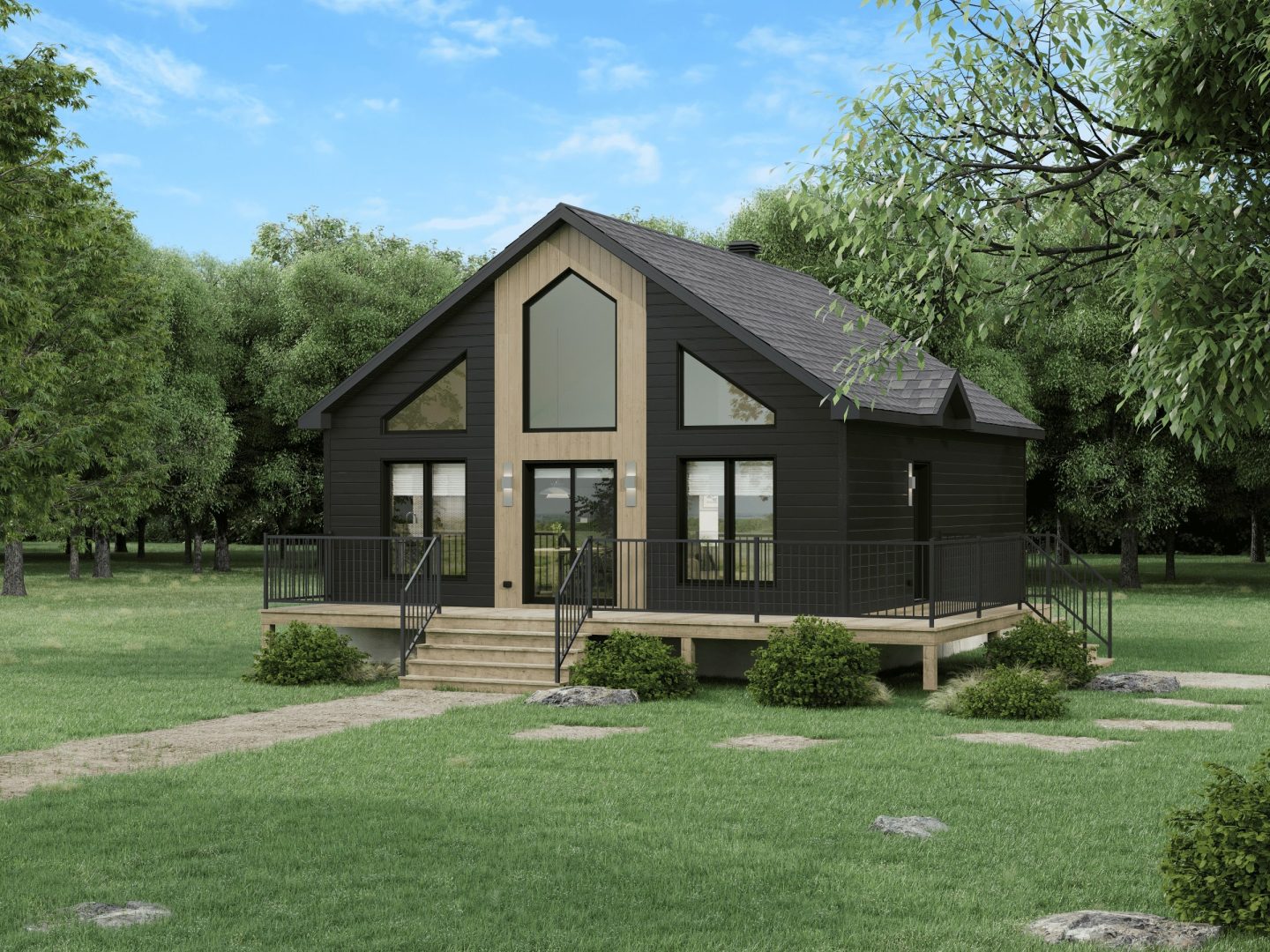 Faucon is a classically styled chalet. Exterior rear view.