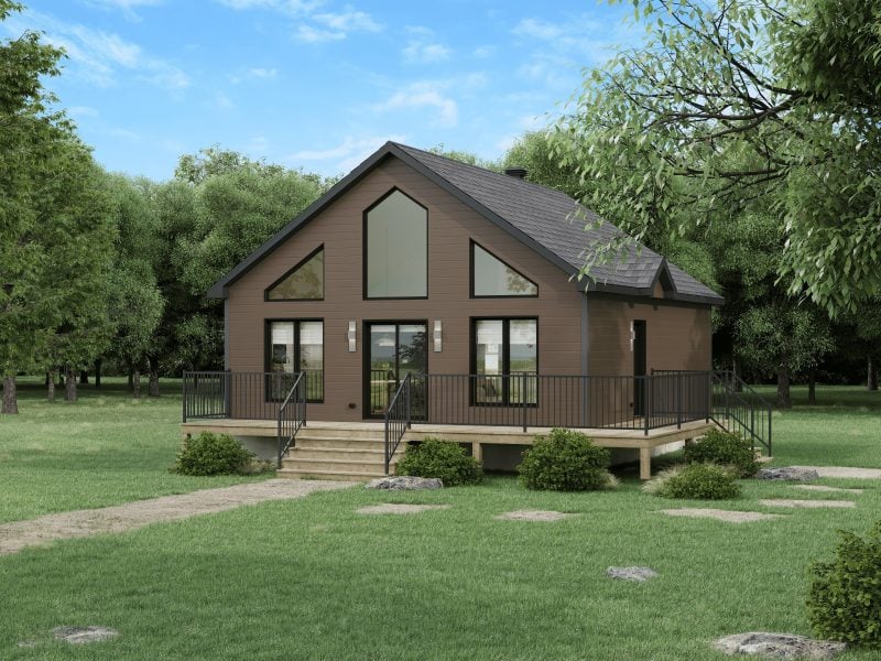Faucon is a classically styled chalet. Exterior rear view.