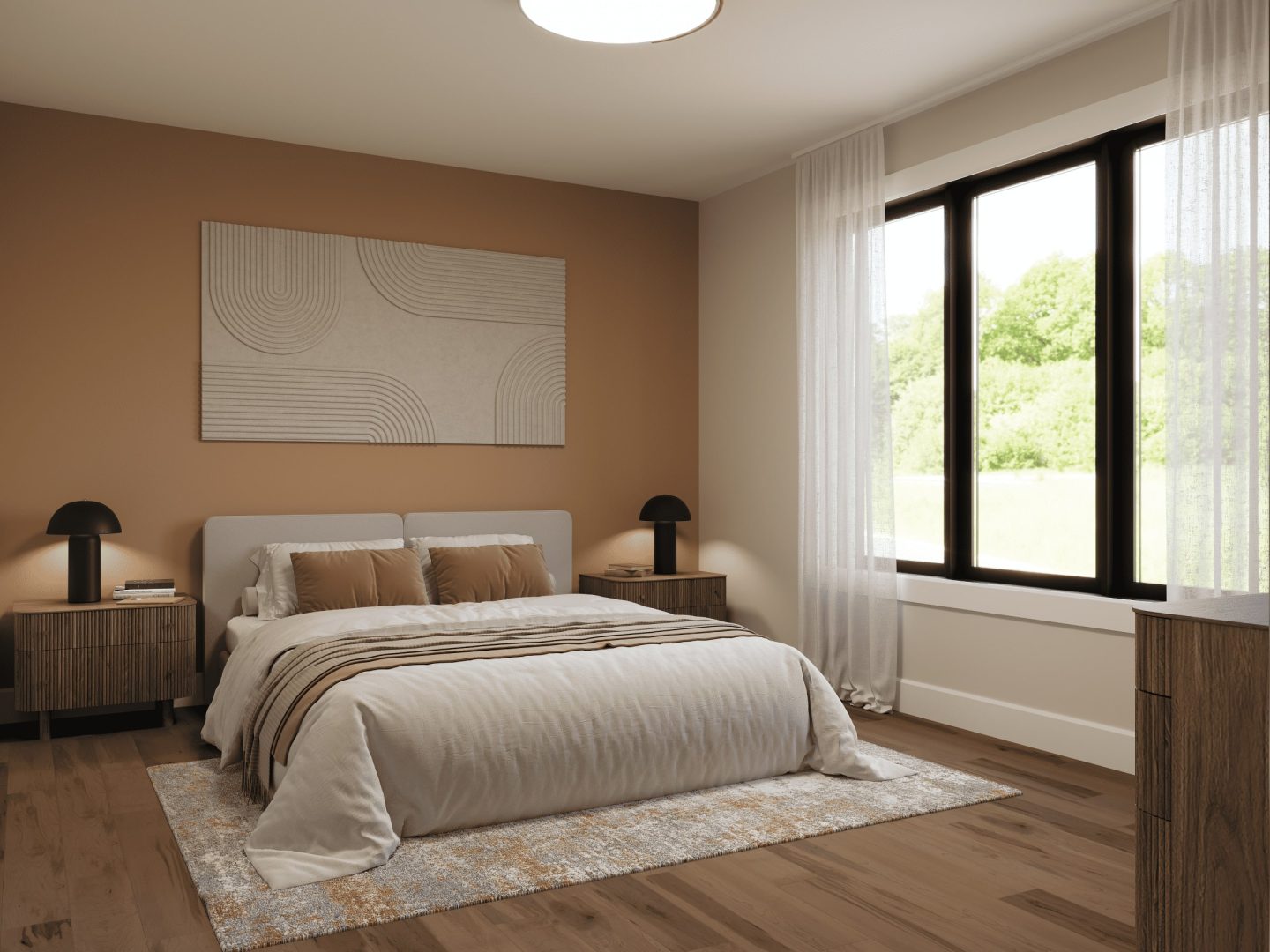 Kalmia model, a contemporary single-storey home. View from the master bedroom.