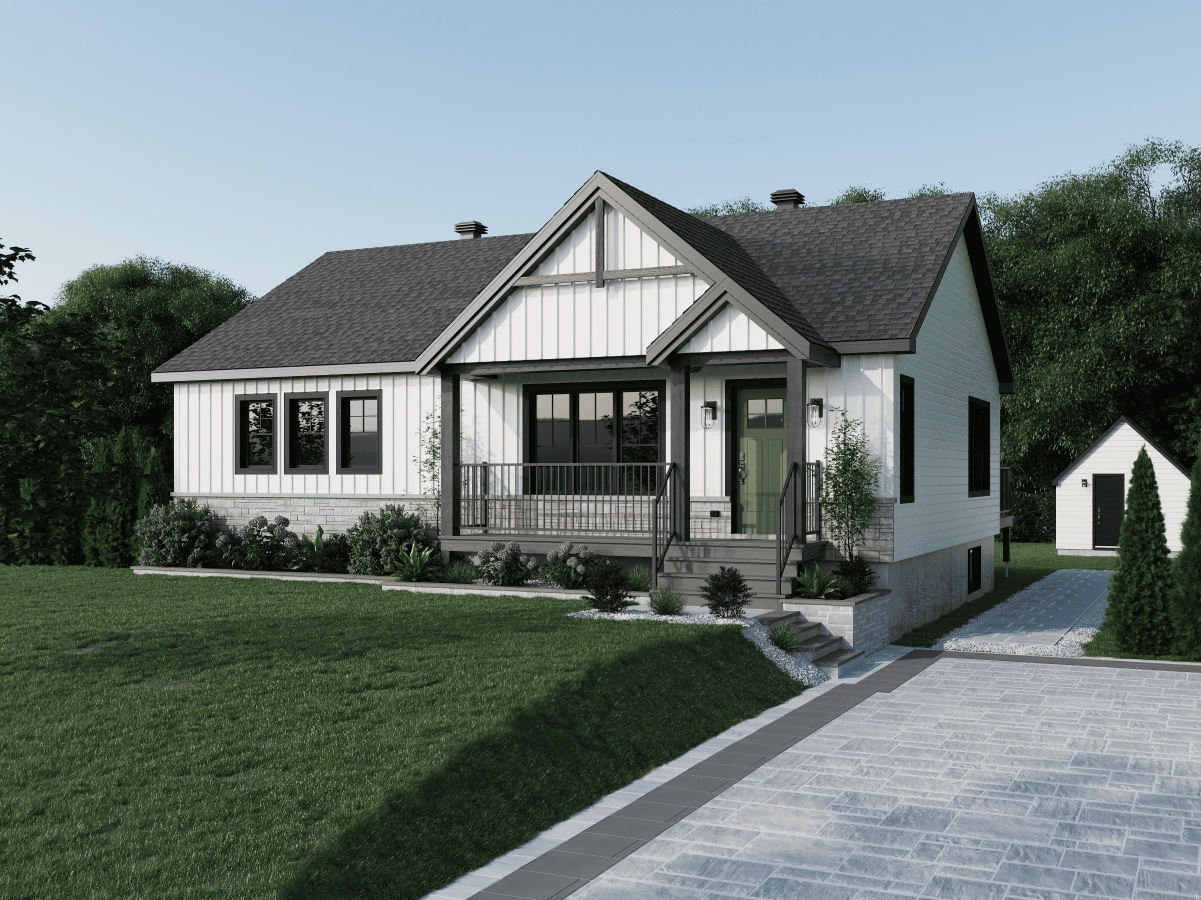 Kalmia model, a bungalow in contemporary style. View from the outside.