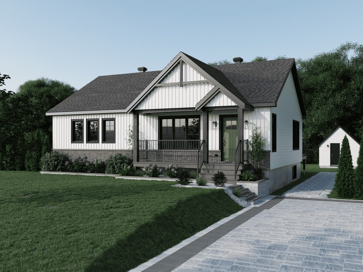 Kalmia model, a single-storey house in contemporary style. View from the outside.