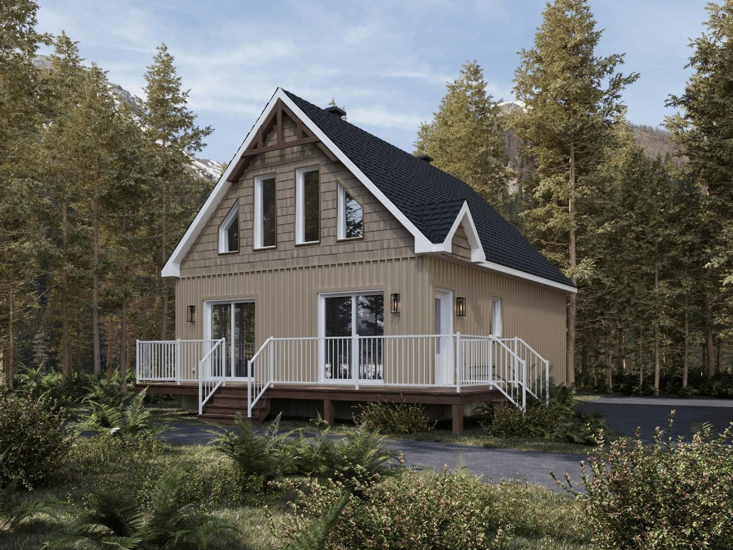 Le modèle Mésange est un chalet de style classique. Vue de l'extérieur.