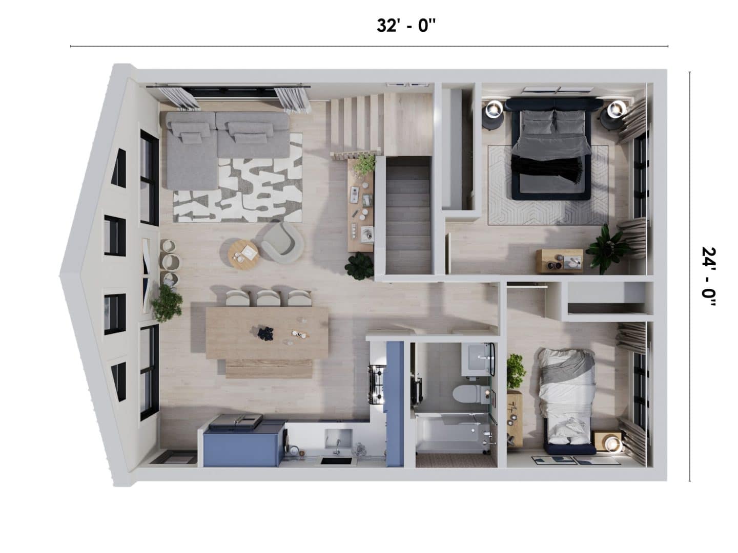 The Mésange model is a classically styled chalet. View from the first floor.